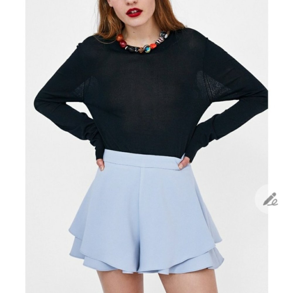 Zara Bermuda Double Ruffle Shorts Blue